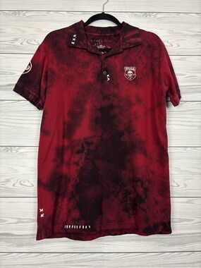 Affliction Buckle Men’s Red burnout polo size large